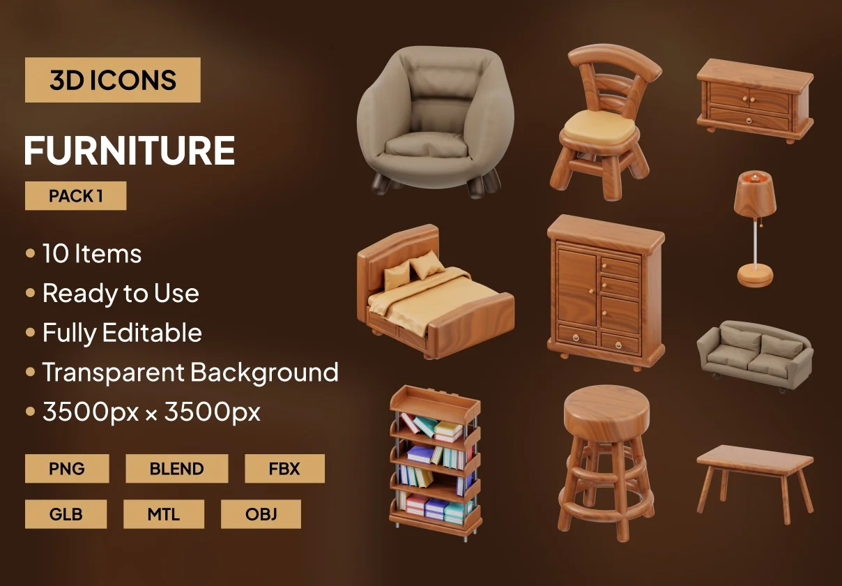 10 3D Furniture Icon Pack 1