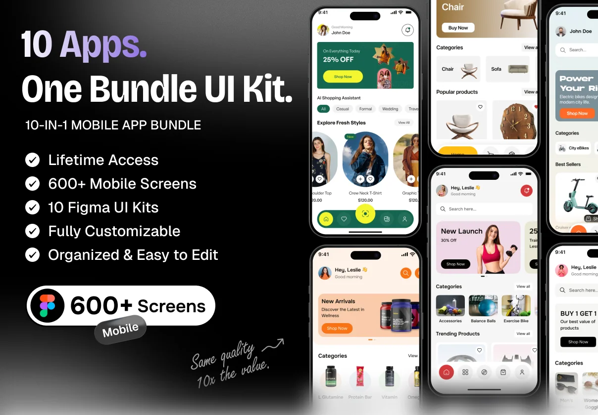 10-in-1 E-commerce Mobile App UI Kit Bundle