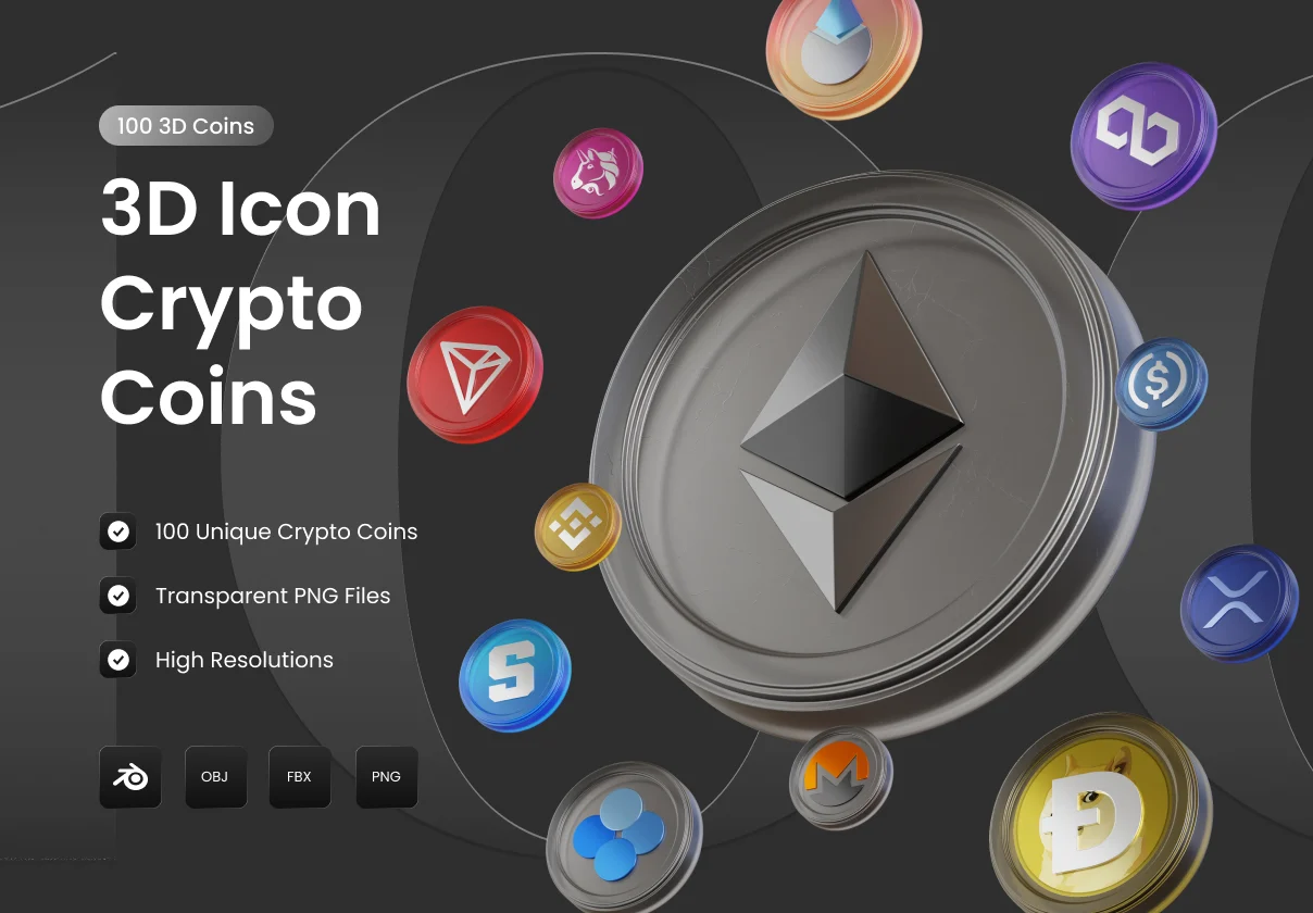 100 Crypto Coins – 3D Asset Pack