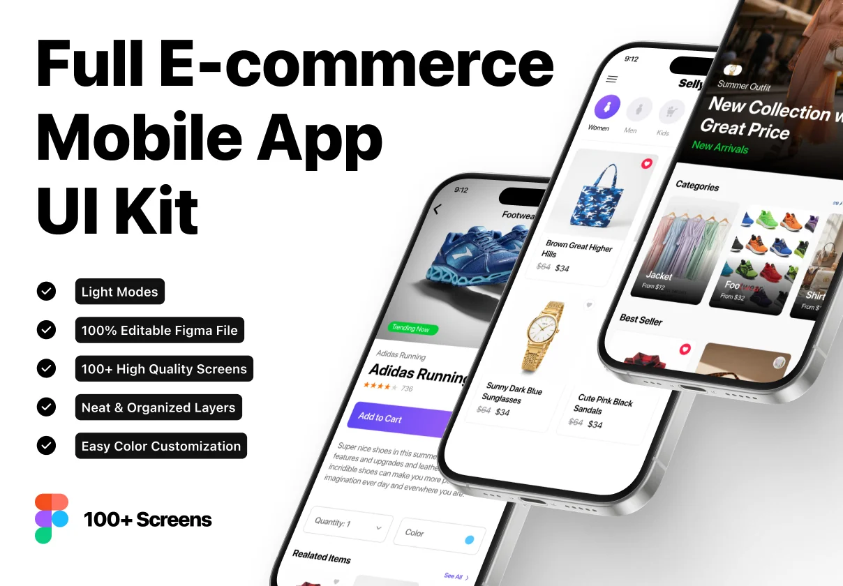 100+ Fashion E-Commerce Mobile App UI Kit