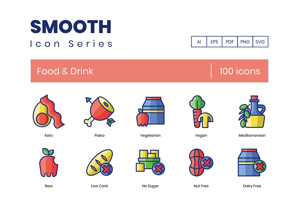 100 Food & Drinks Icons | Smooth Series
