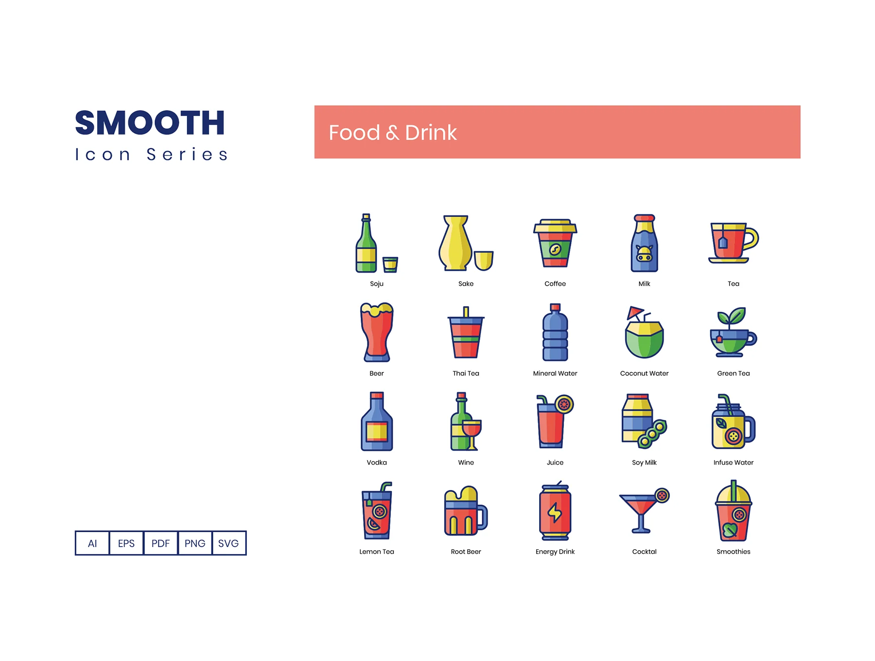 100 Food & Drinks Icons | Smooth Series 6