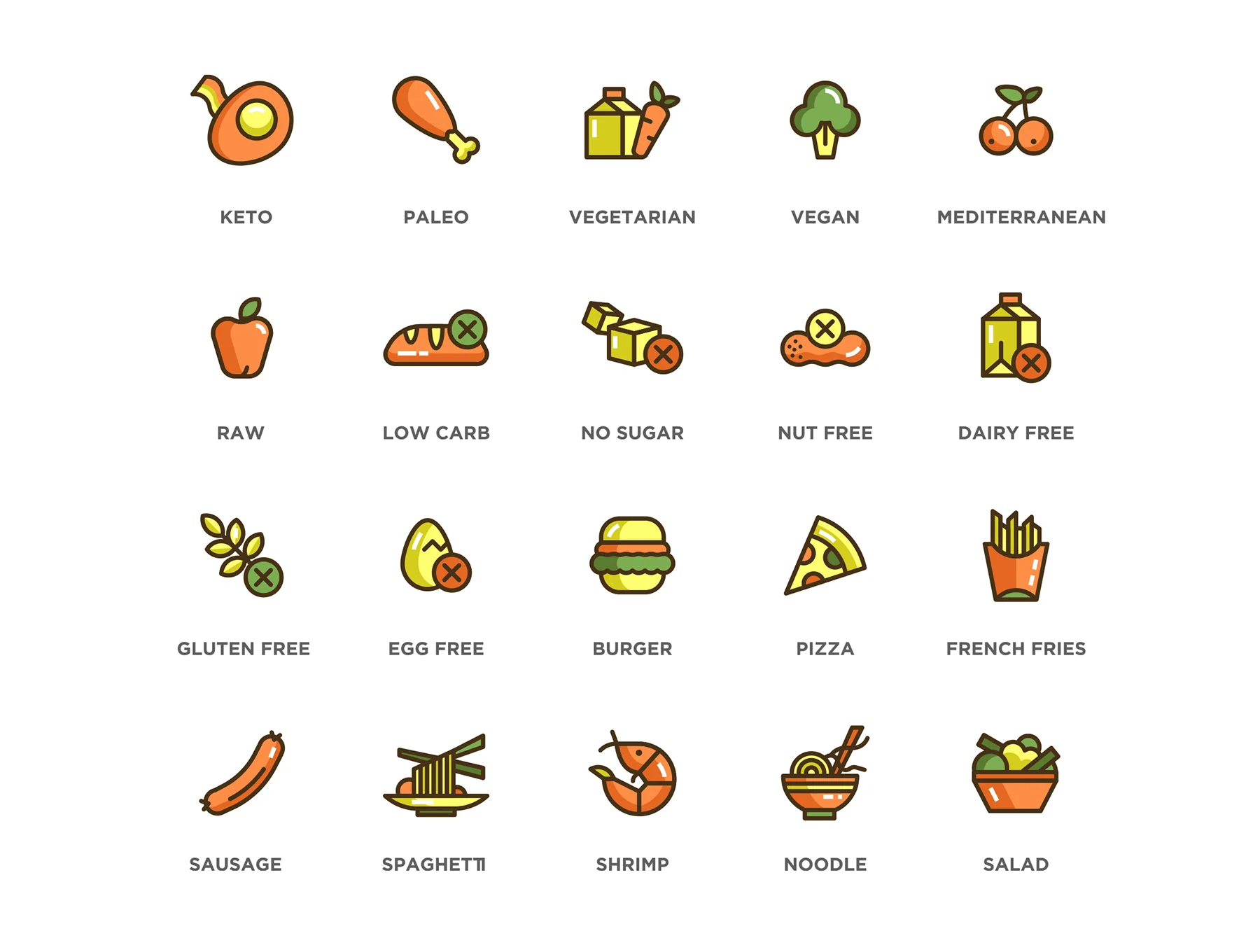 100 Food & Drinks Icons | Eco Series 2