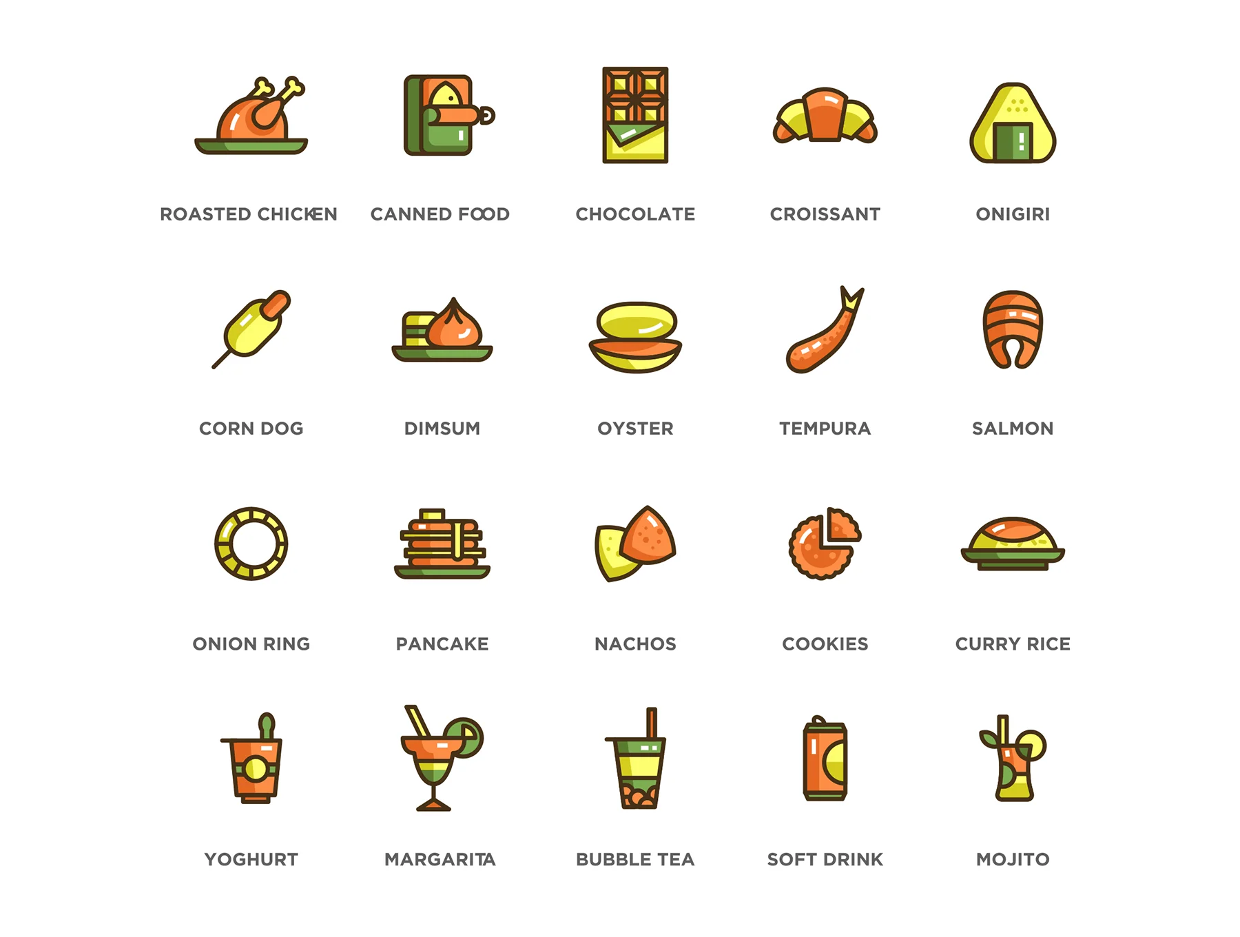 100 Food & Drinks Icons | Eco Series 5