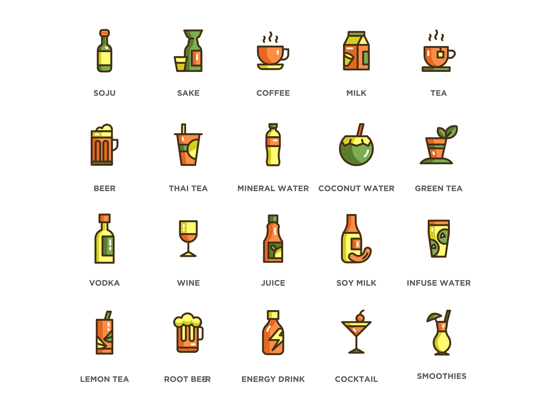 100 Food & Drinks Icons | Eco Series 6