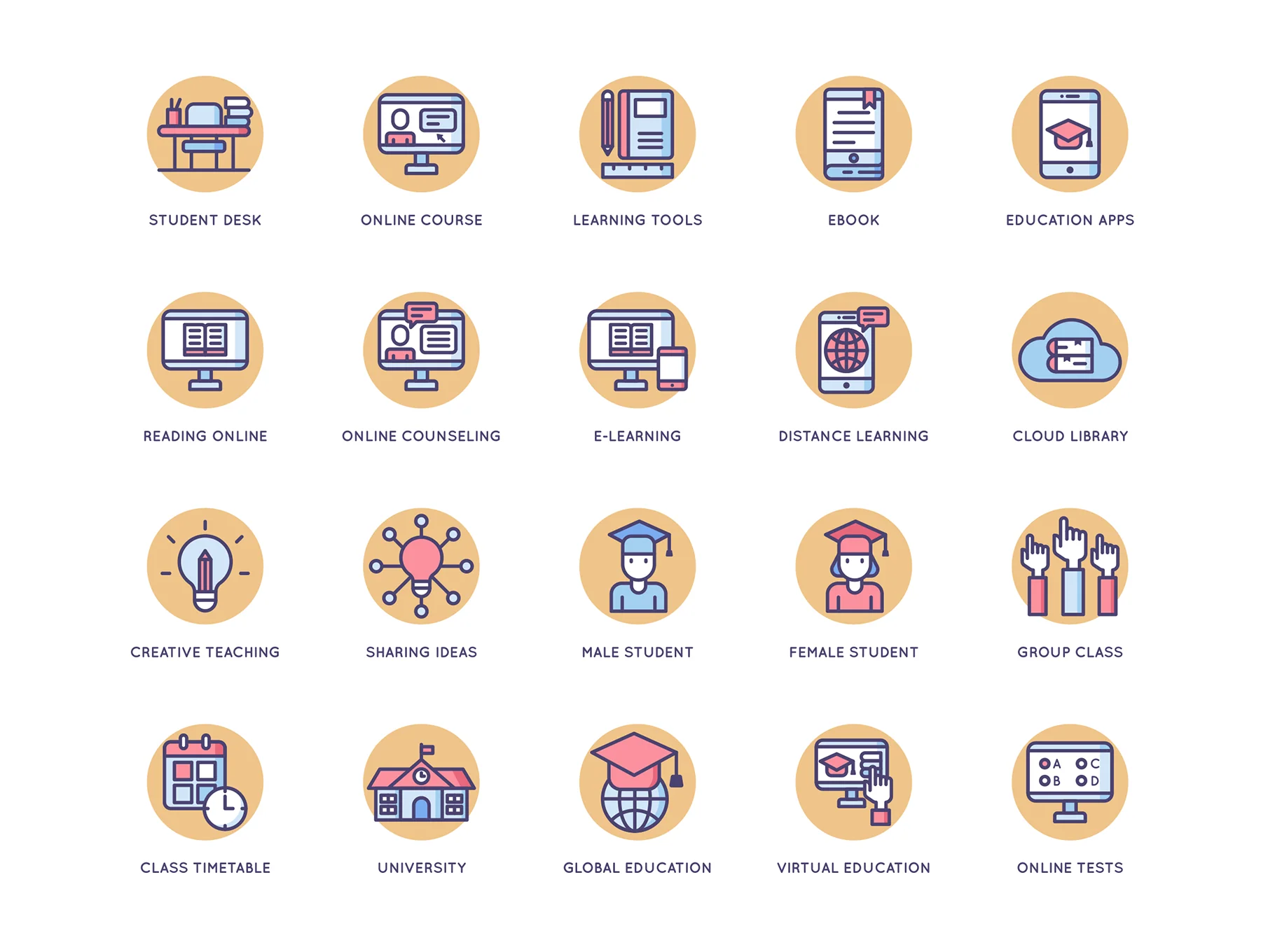 100 Online Education Icons | Butterscotch Series 2