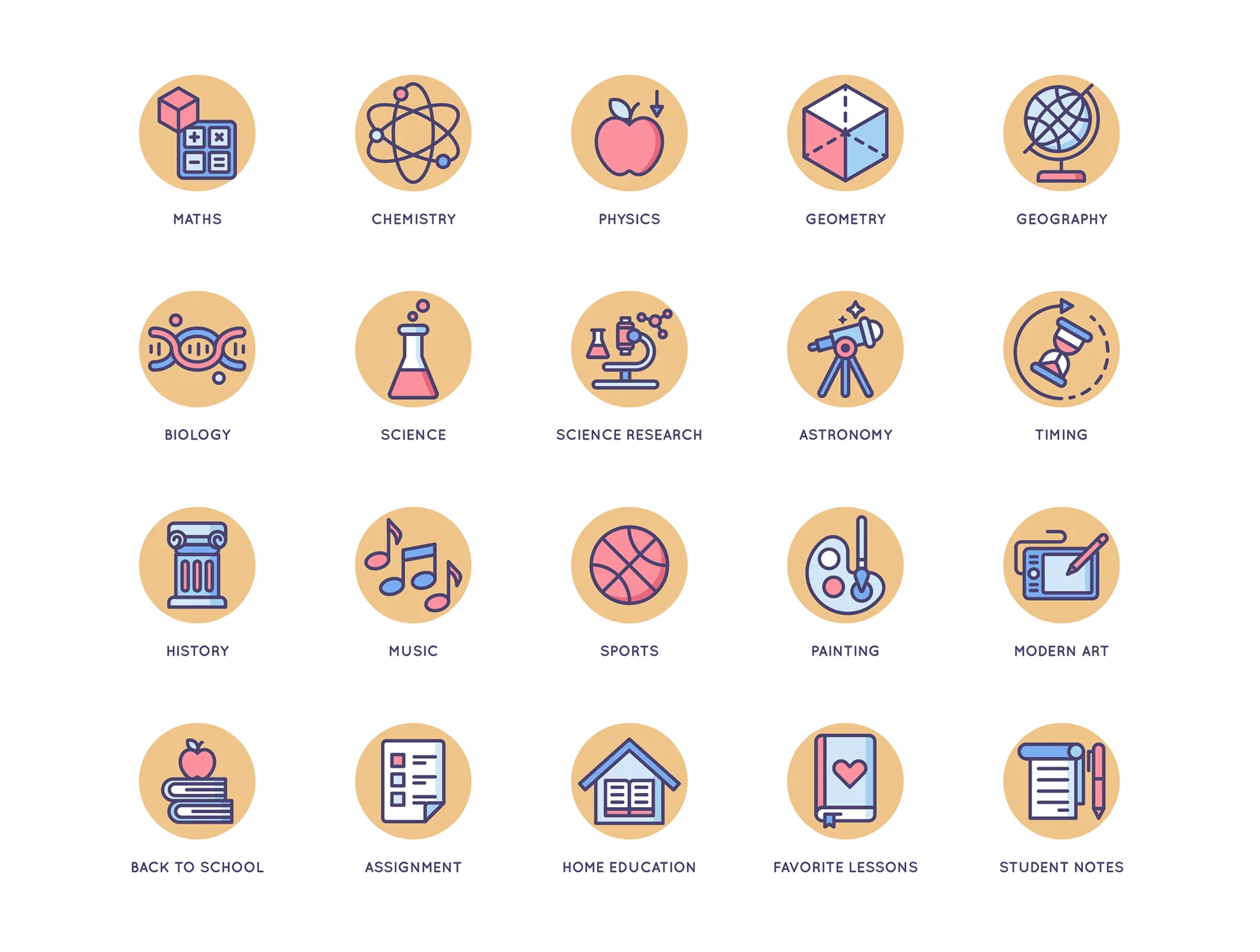 100 Online Education Icons | Butterscotch Series 3