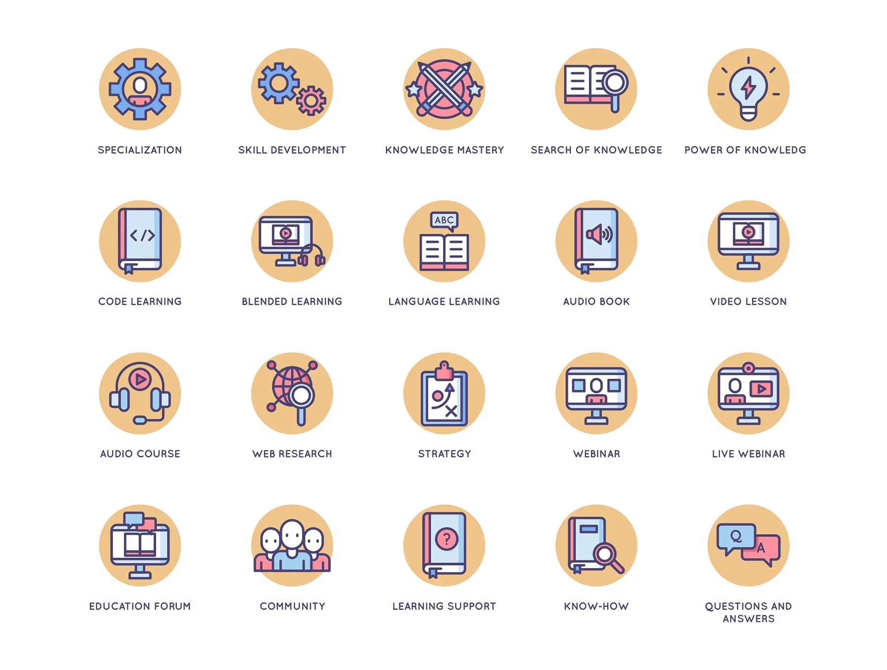 100 Online Education Icons | Butterscotch Series 4