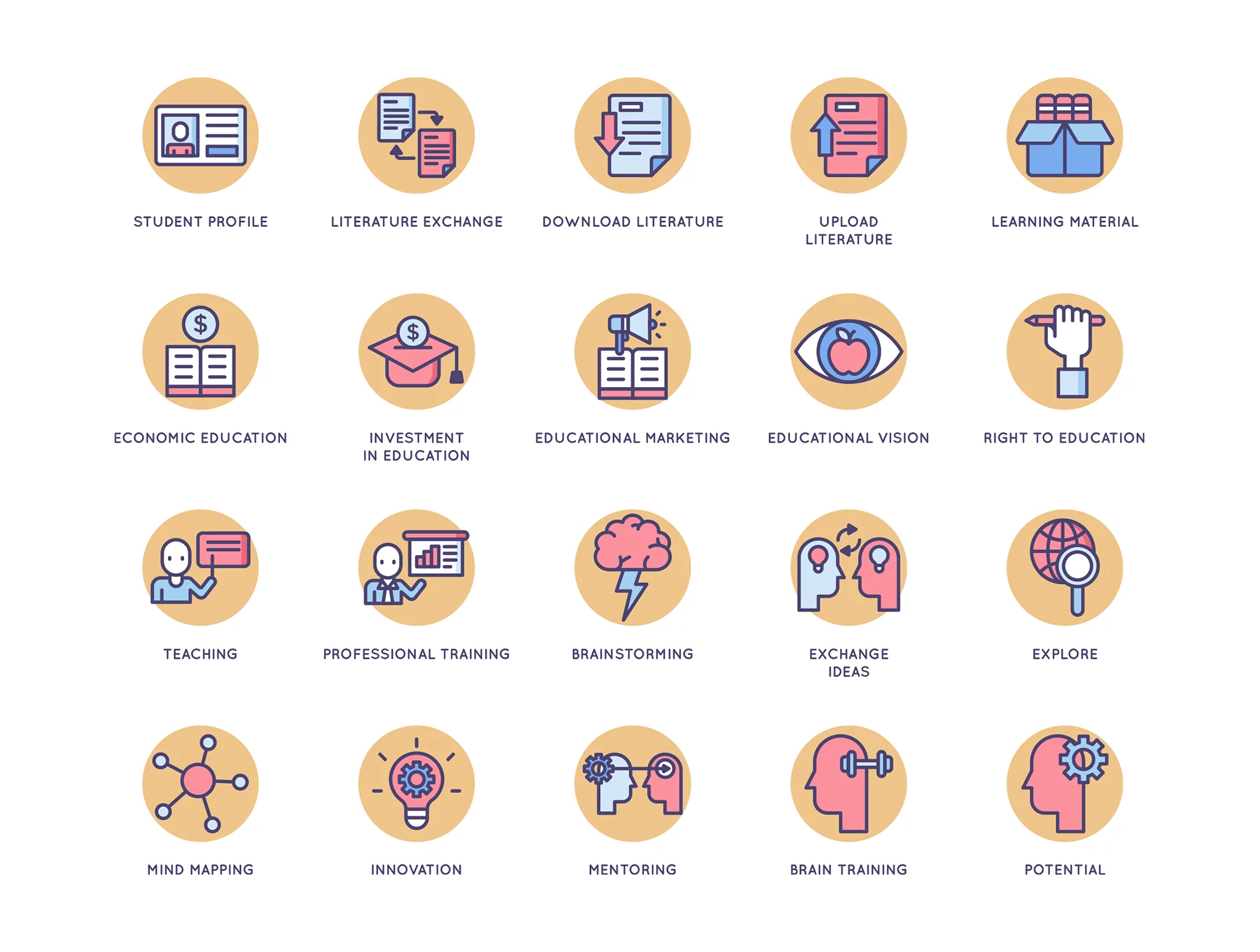 100 Online Education Icons | Butterscotch Series 5