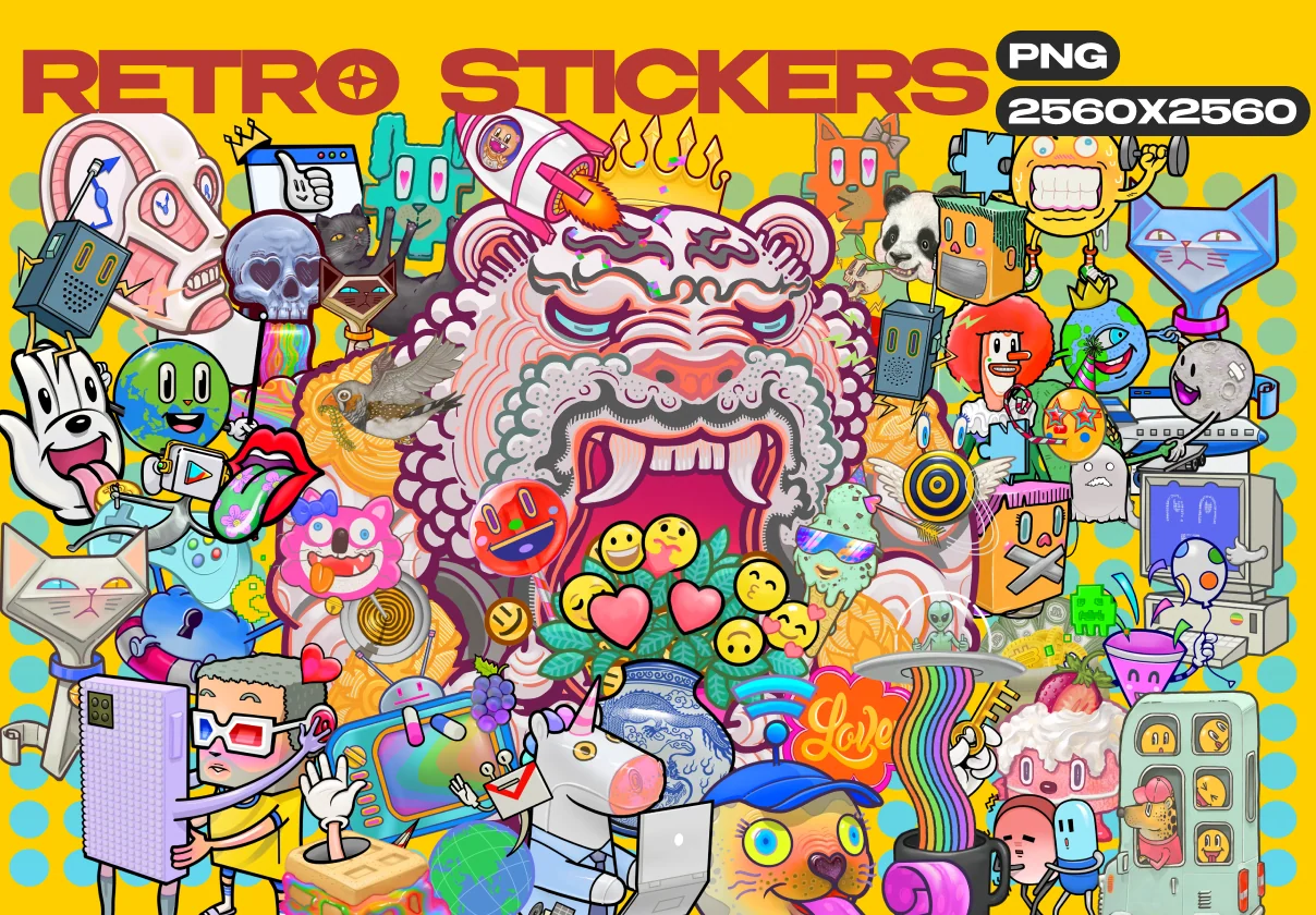 100+ RETRO STICKERS