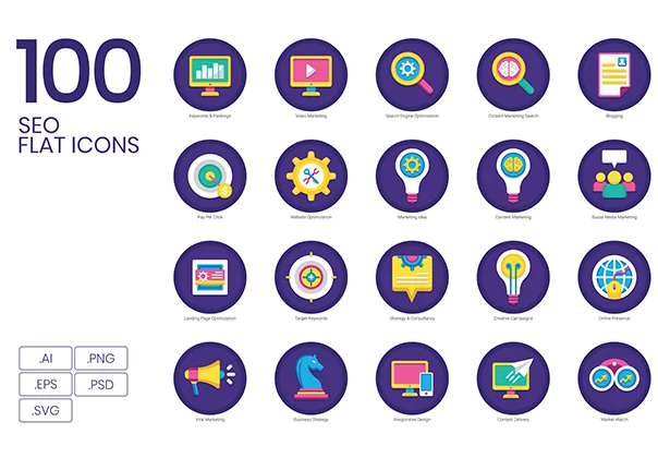100 SEO Icons | Orchid Series