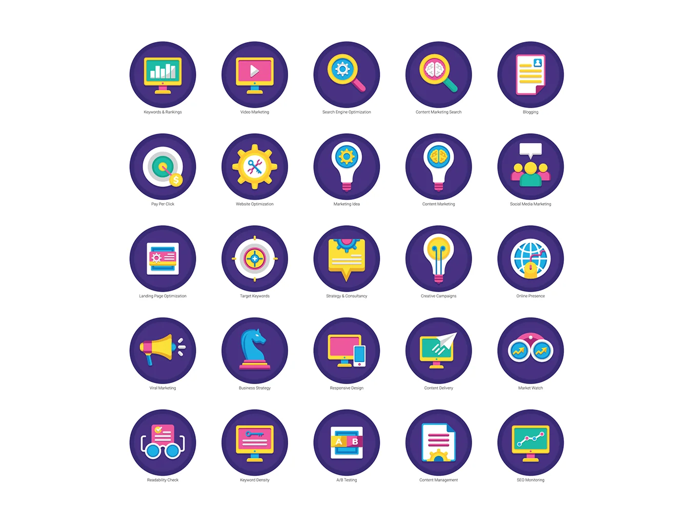 100 SEO Icons | Orchid Series 3