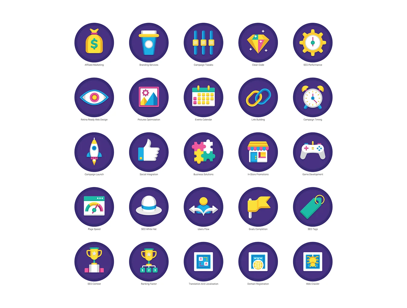 100 SEO Icons | Orchid Series 5
