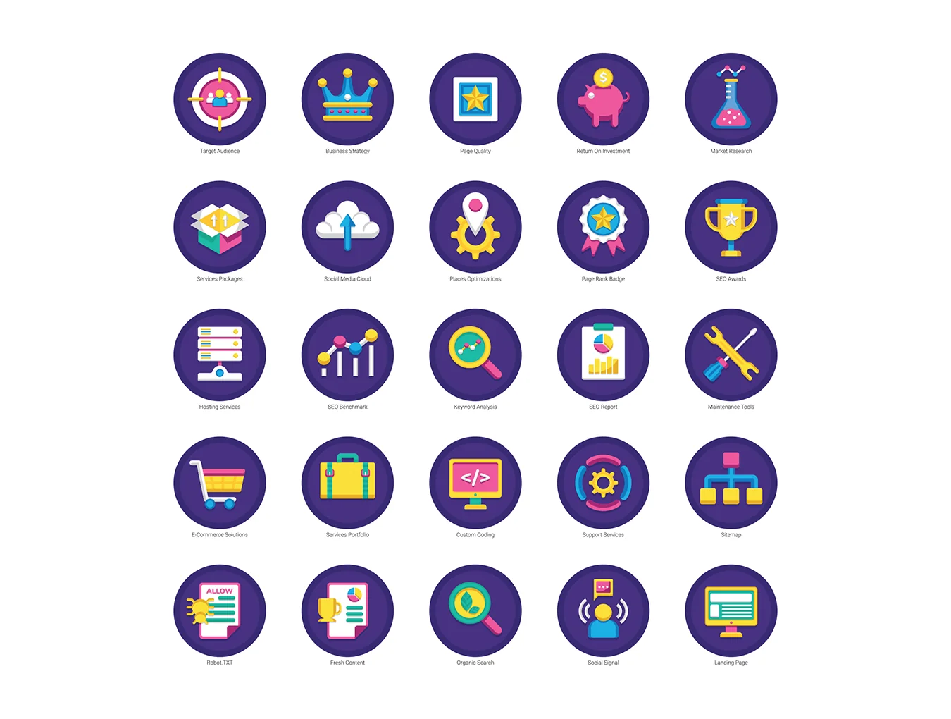 100 SEO Icons | Orchid Series 6