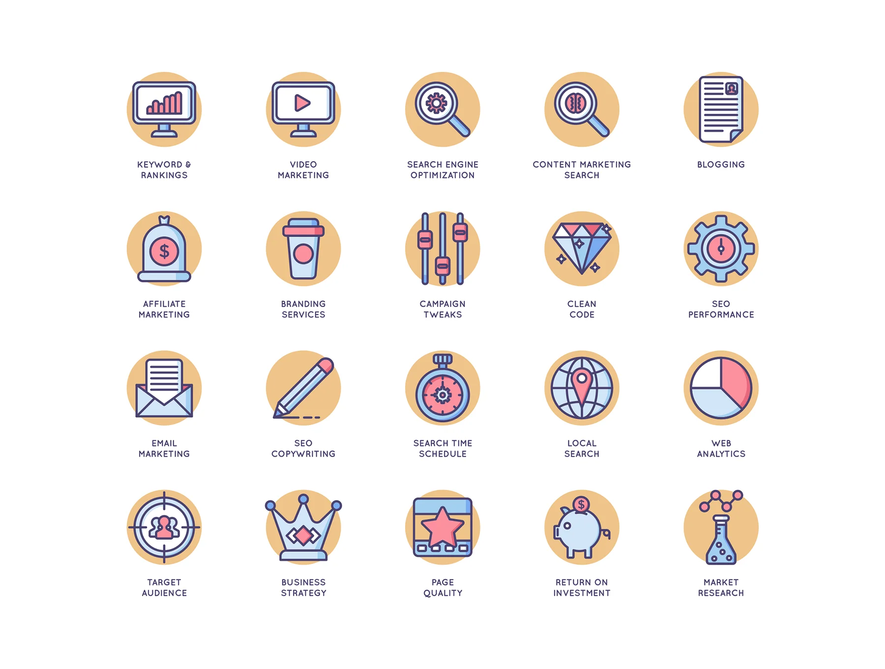 100 SEO Icons | Butterscotch Series 2