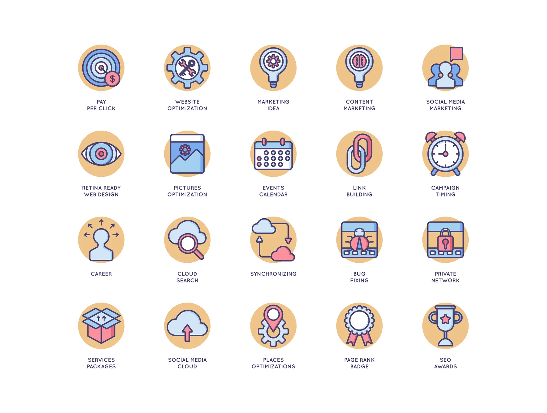 100 SEO Icons | Butterscotch Series 3