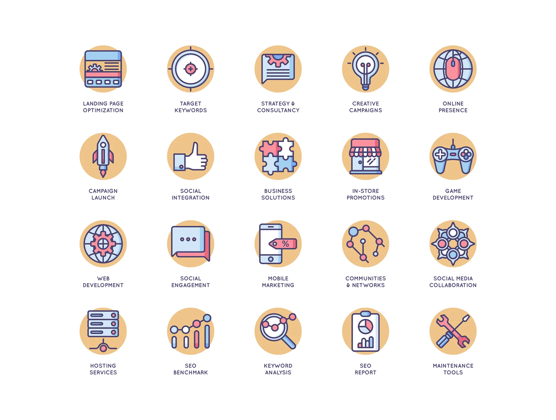 100 SEO Icons | Butterscotch Series 4