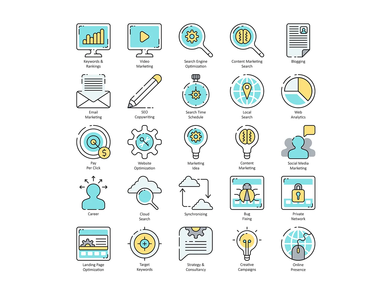 100 SEO Icons | Aqua Series 3