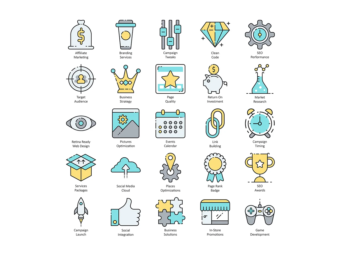 100 SEO Icons | Aqua Series 5