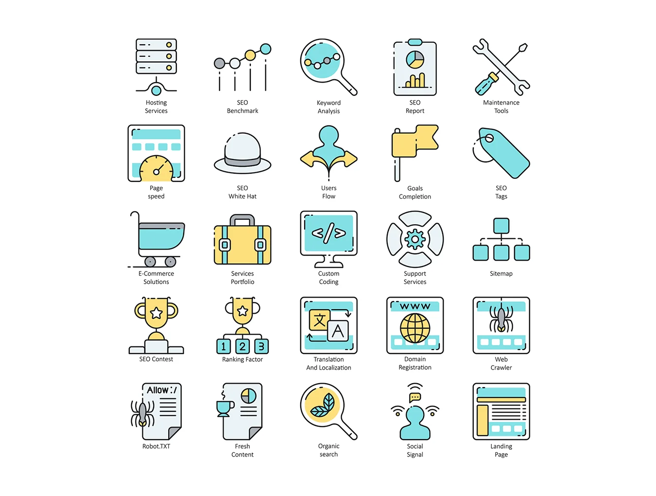 100 SEO Icons | Aqua Series 6