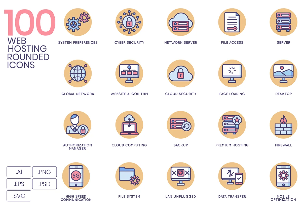 100 Web Hosting Icons | Butterscotch Series