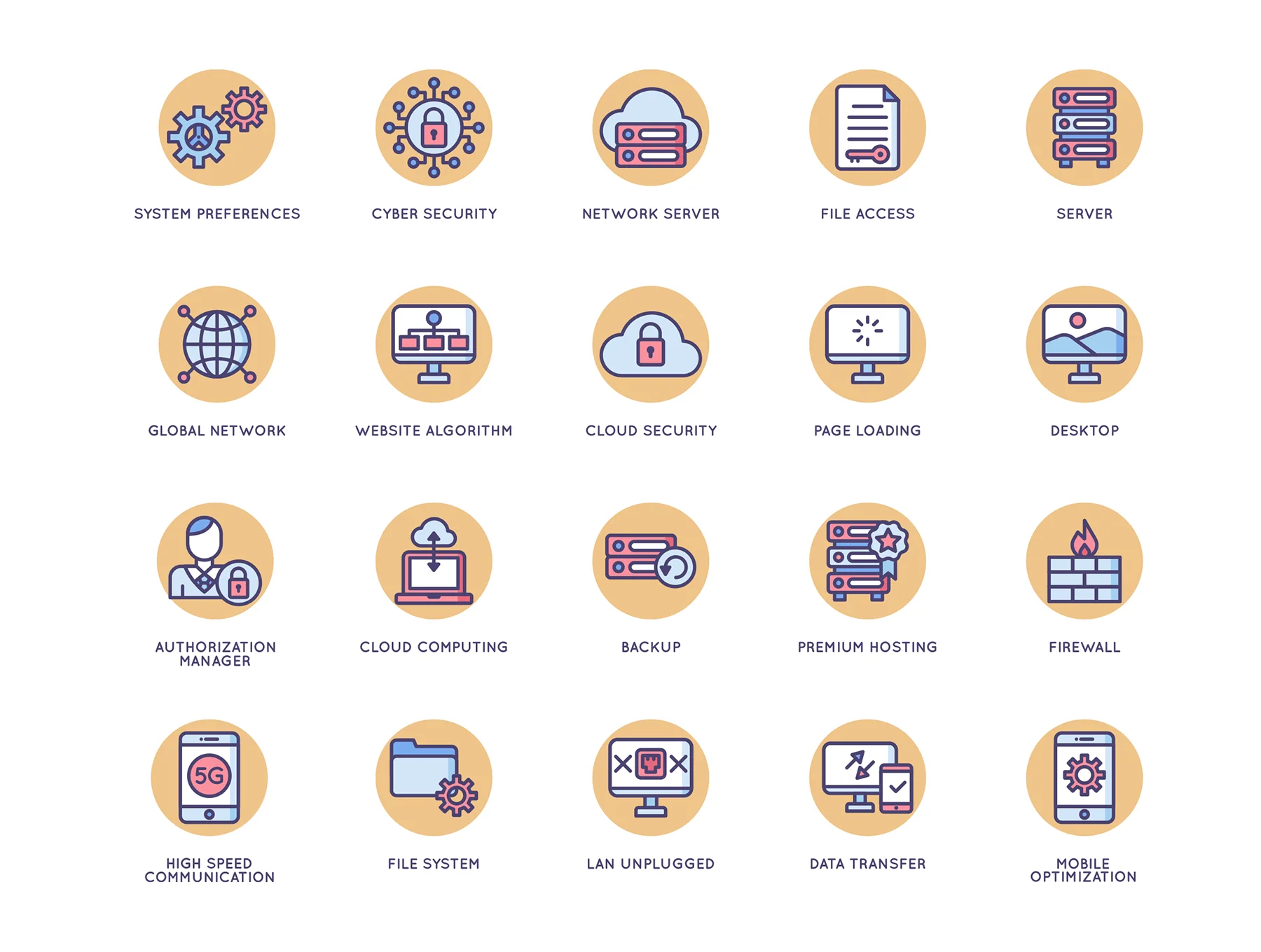 100 Web Hosting Icons | Butterscotch Series 2