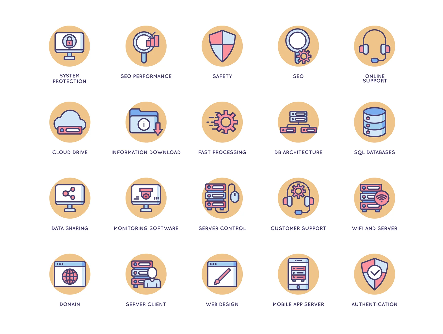100 Web Hosting Icons | Butterscotch Series 4