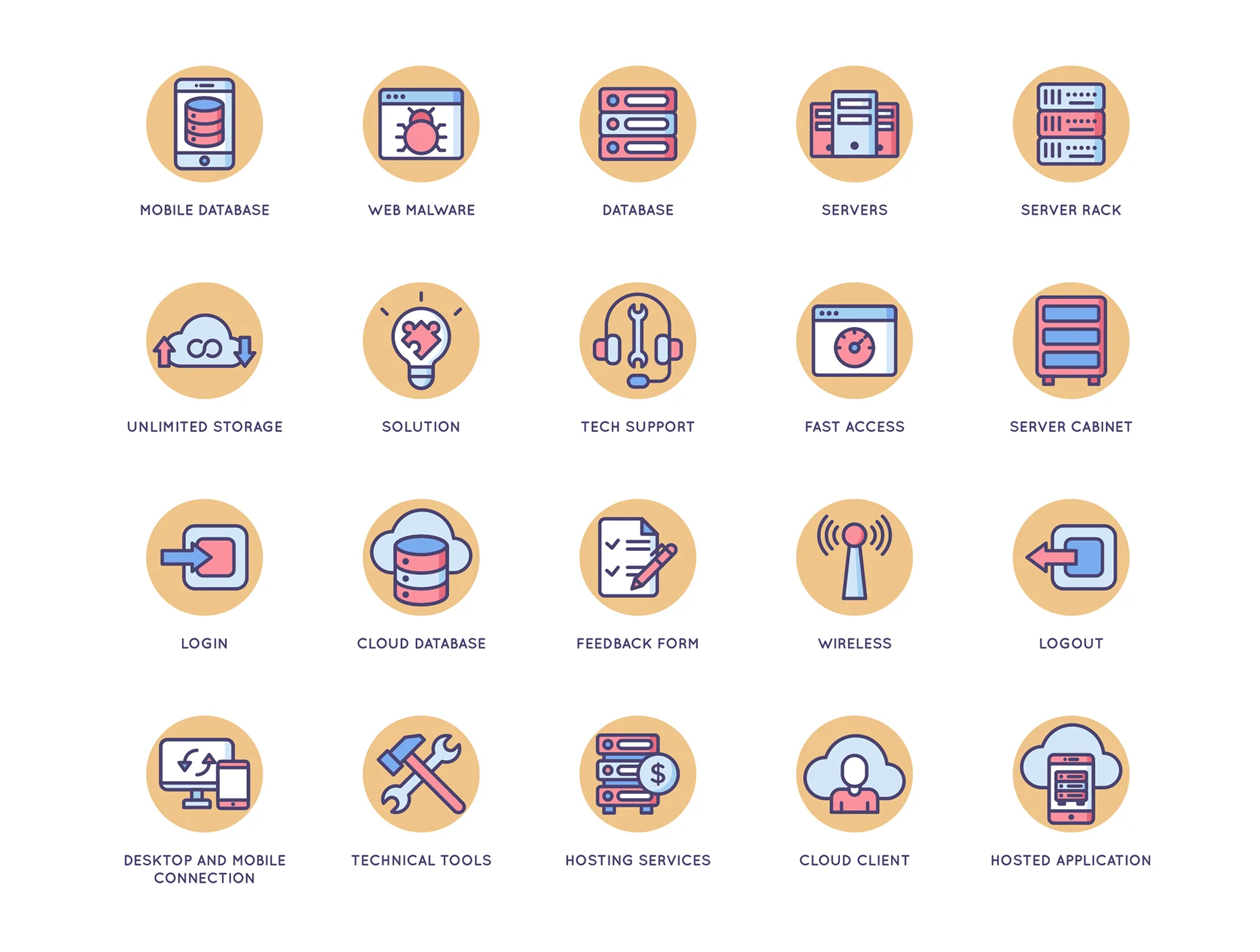 100 Web Hosting Icons | Butterscotch Series 6