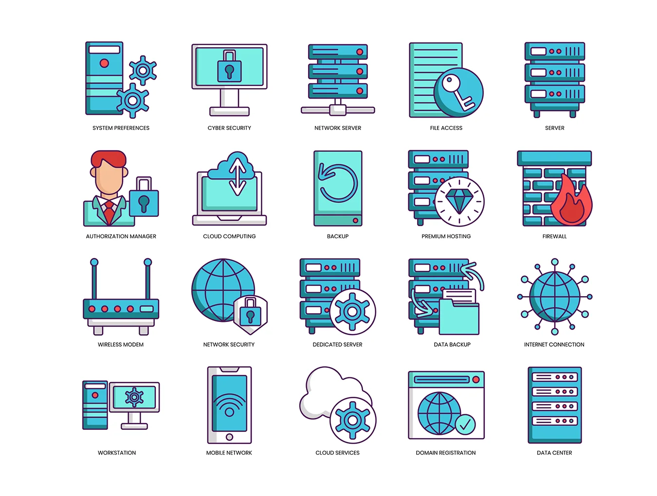 100 Web Hosting Icons | Turquoise Series 2