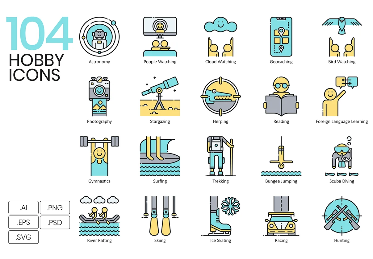 104 Hobby Icons | Aqua Series