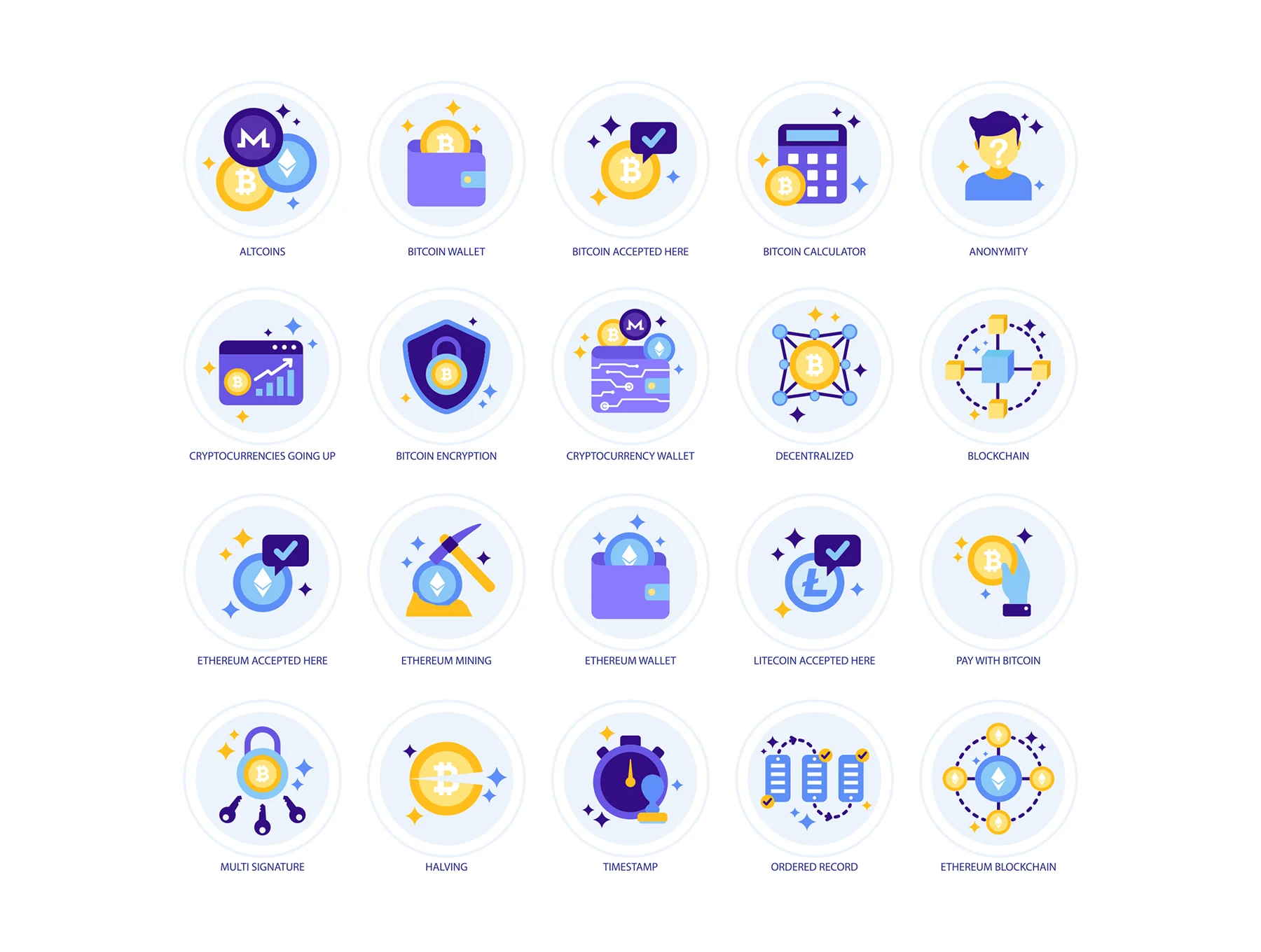 105 Cryptocurrency Icons | Lavender Series 2
