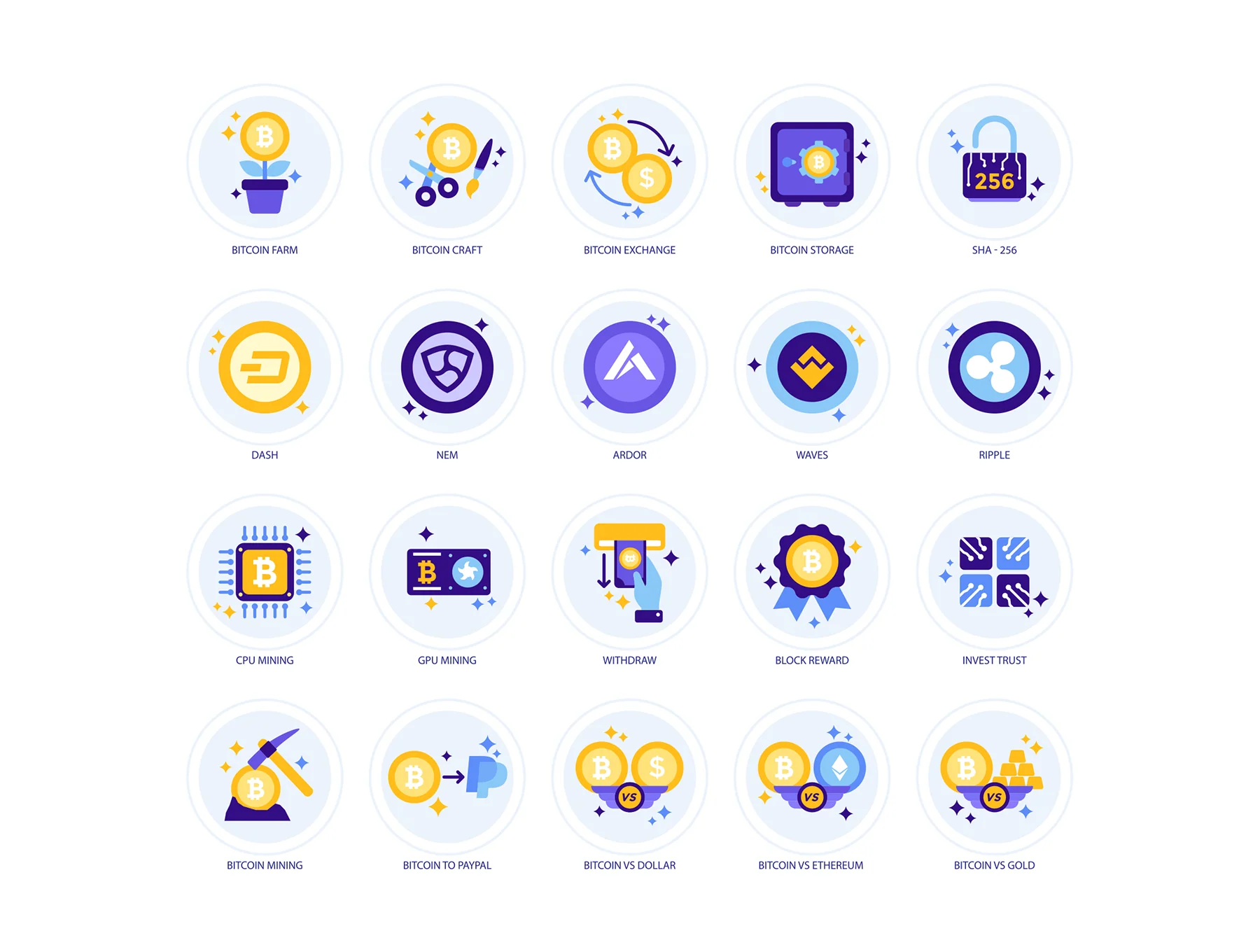 105 Cryptocurrency Icons | Lavender Series 3