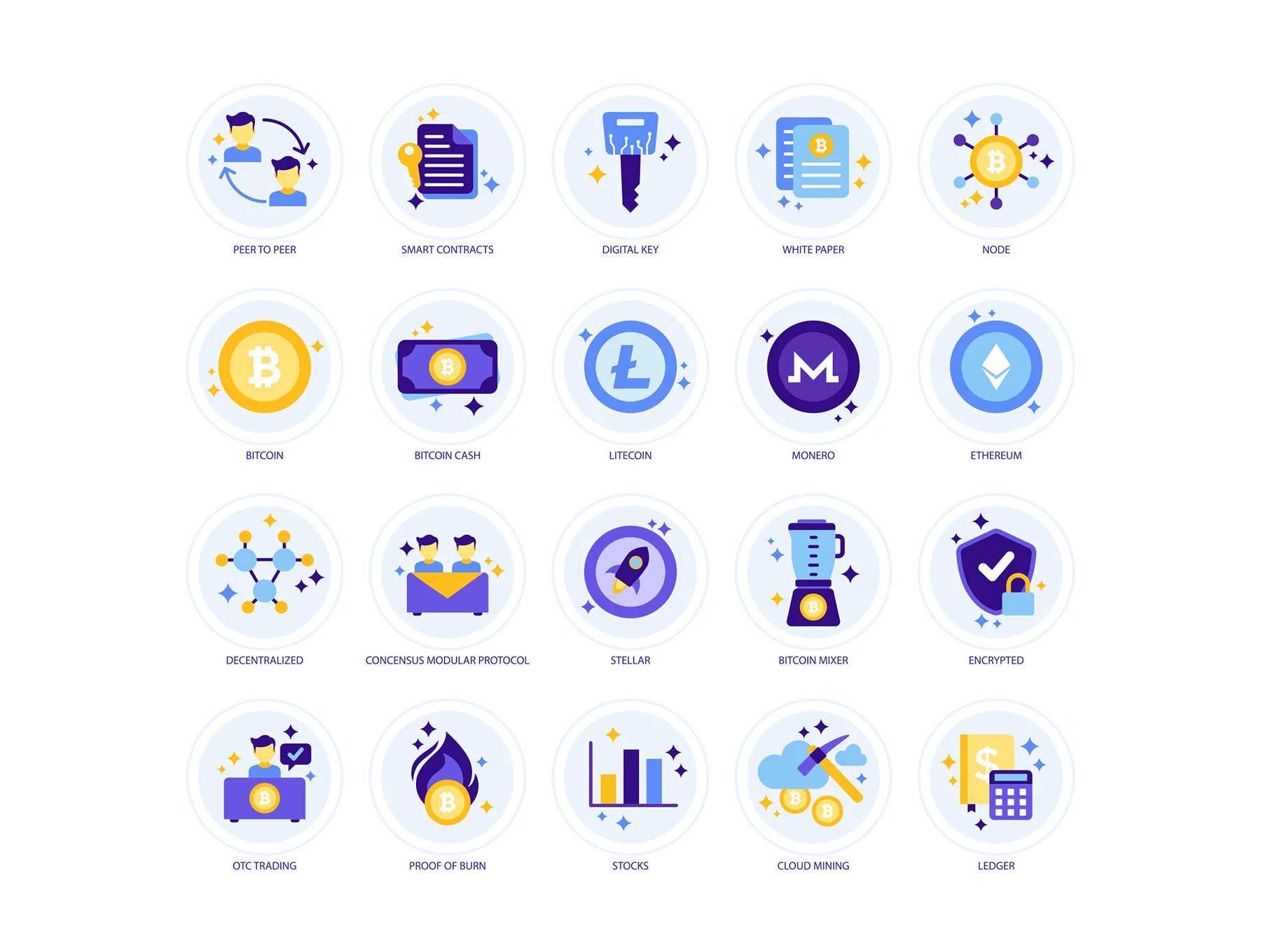 105 Cryptocurrency Icons | Lavender Series 4
