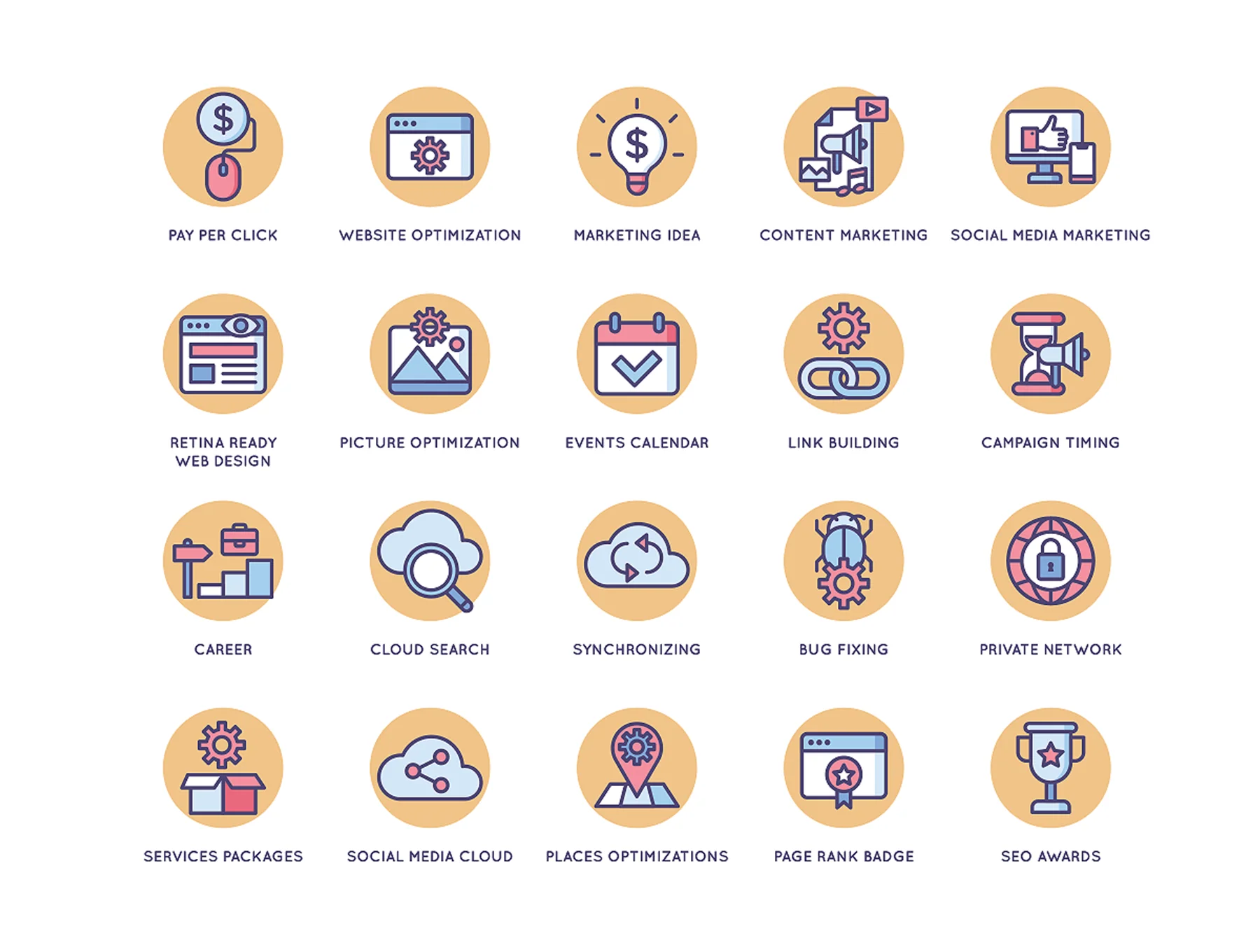 108 Online Marketing Icons | Butterscotch Series 3