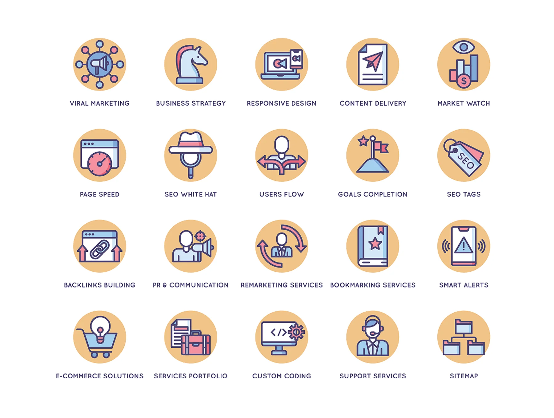 108 Online Marketing Icons | Butterscotch Series 5
