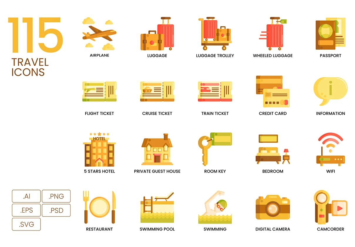 115 Travel Icons | Caramel Series