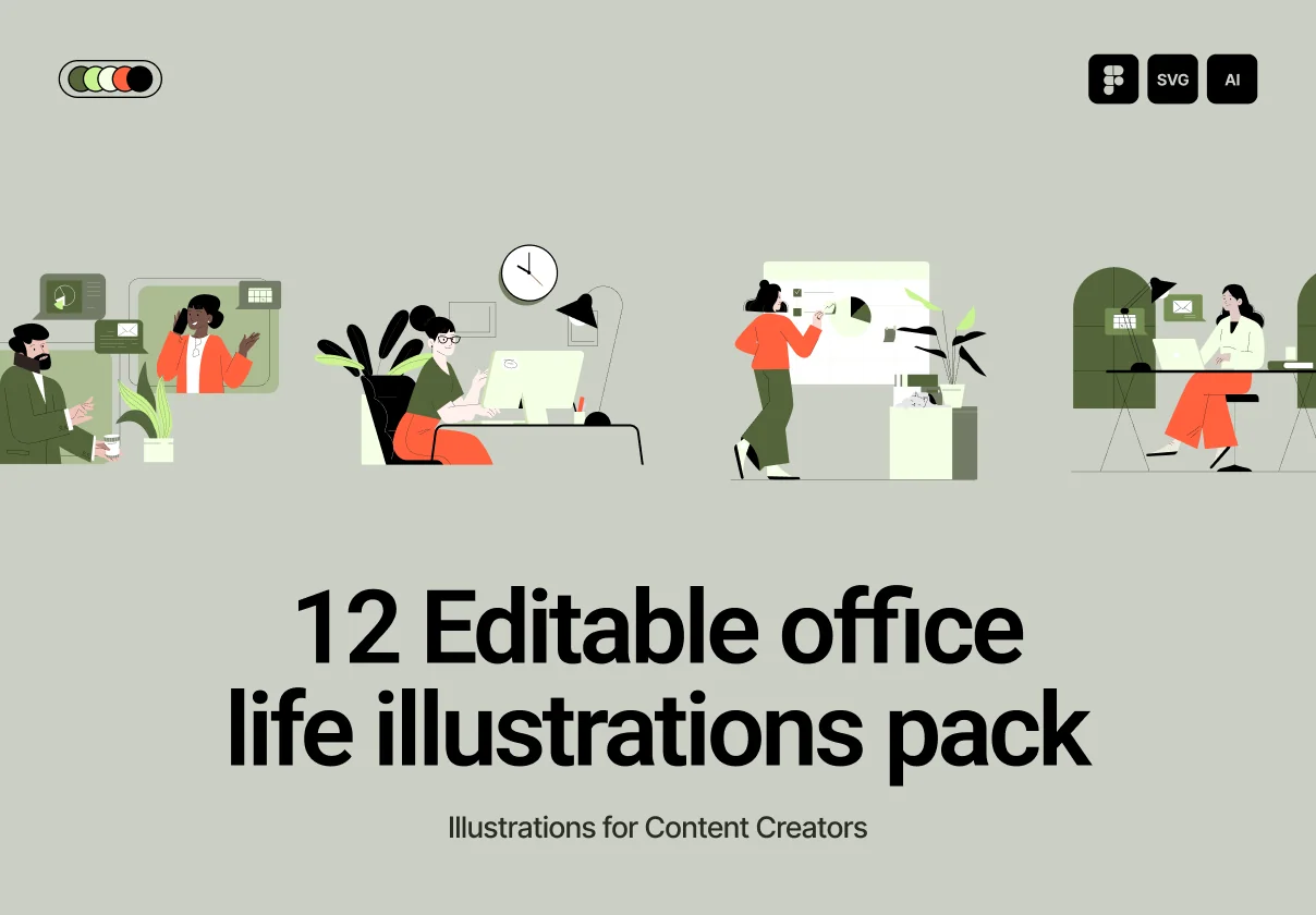 12 Office life illustration pack