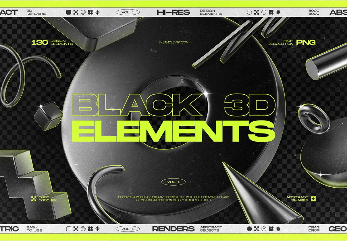 130 Black 3D Elements Collection Vol.1