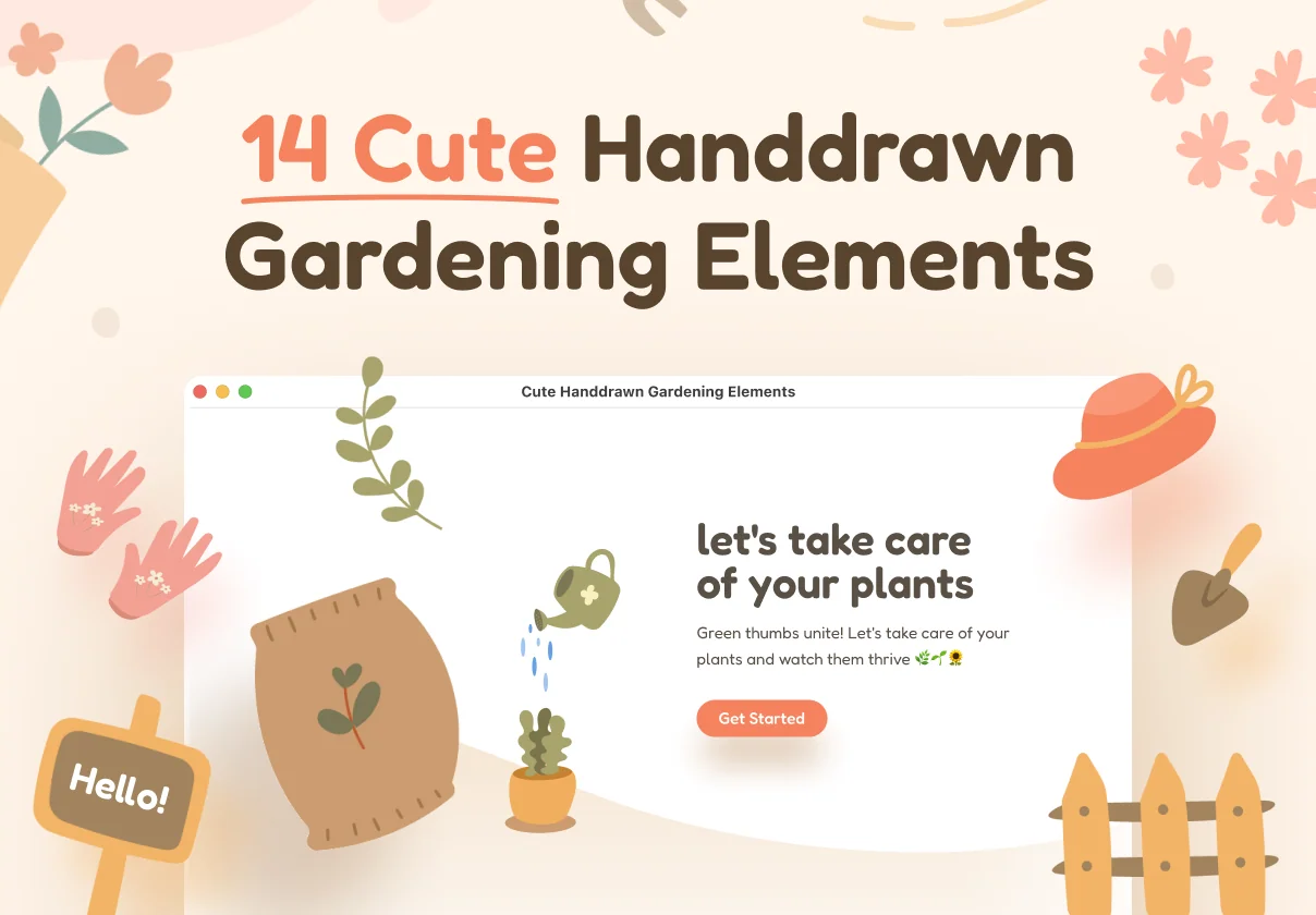 14 Handdrawn Gardening Icon Illustrations