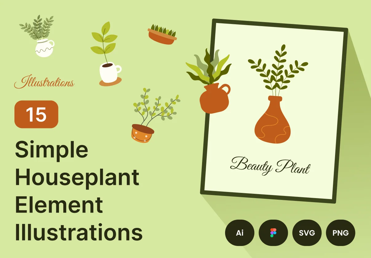 15 Simple Houseplant Element Illustrations