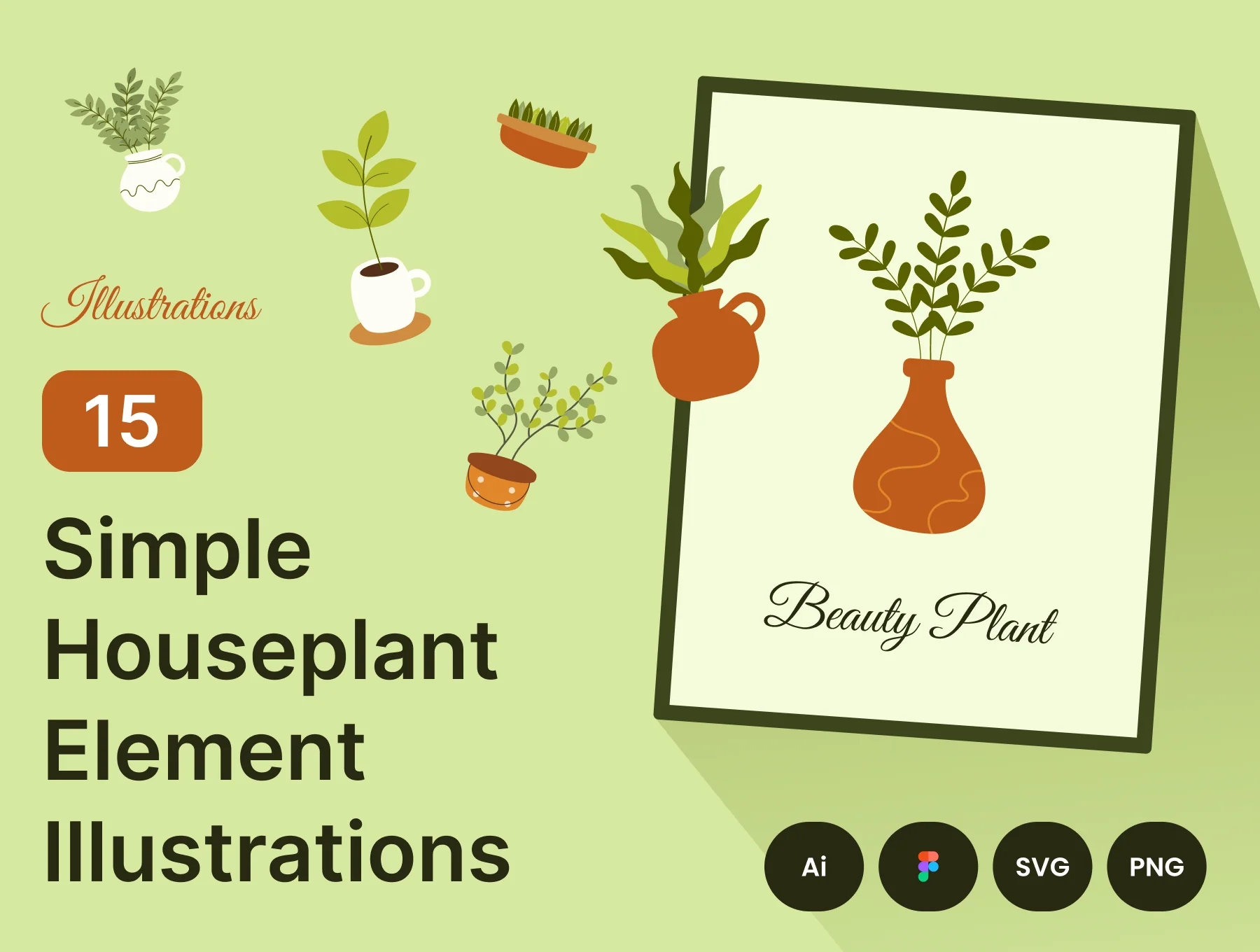 15 Simple Houseplant Element Illustrations