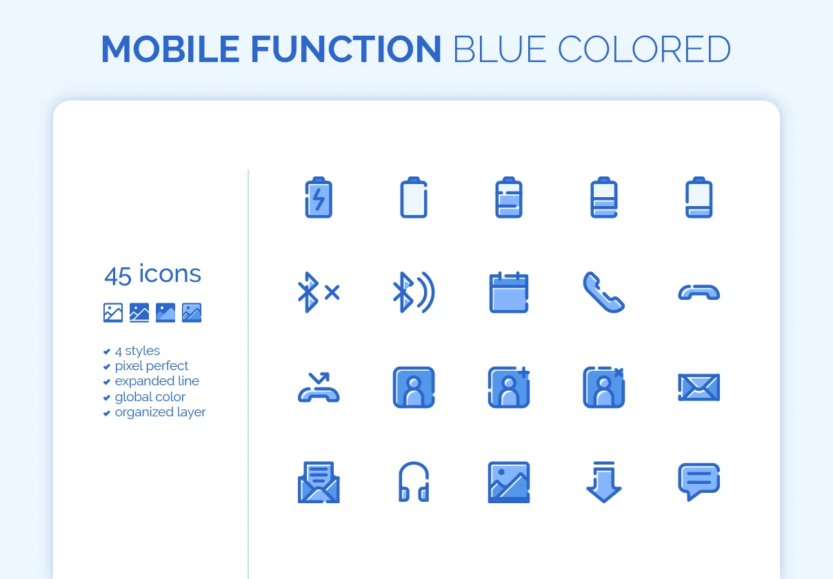180 Mobile Functions Icons Blue Colored
