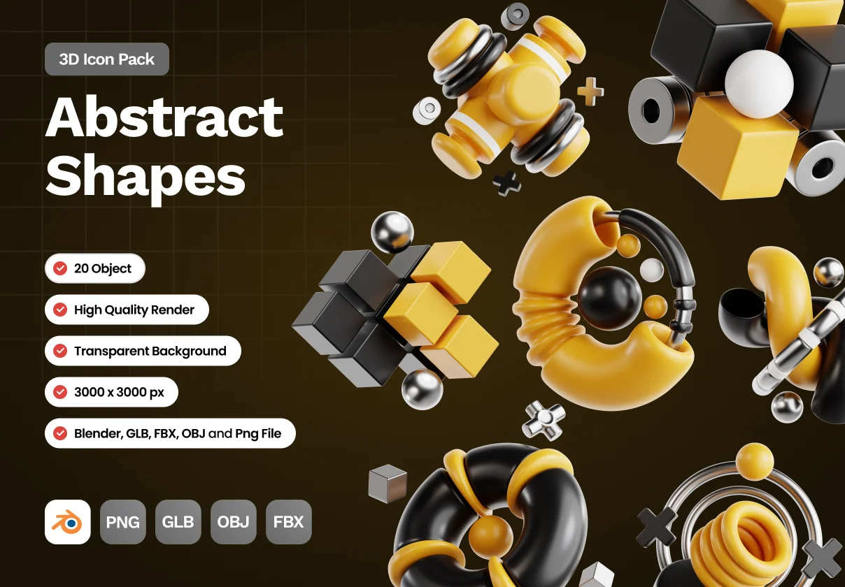 20 3D Unique Abstract Shapes Pack