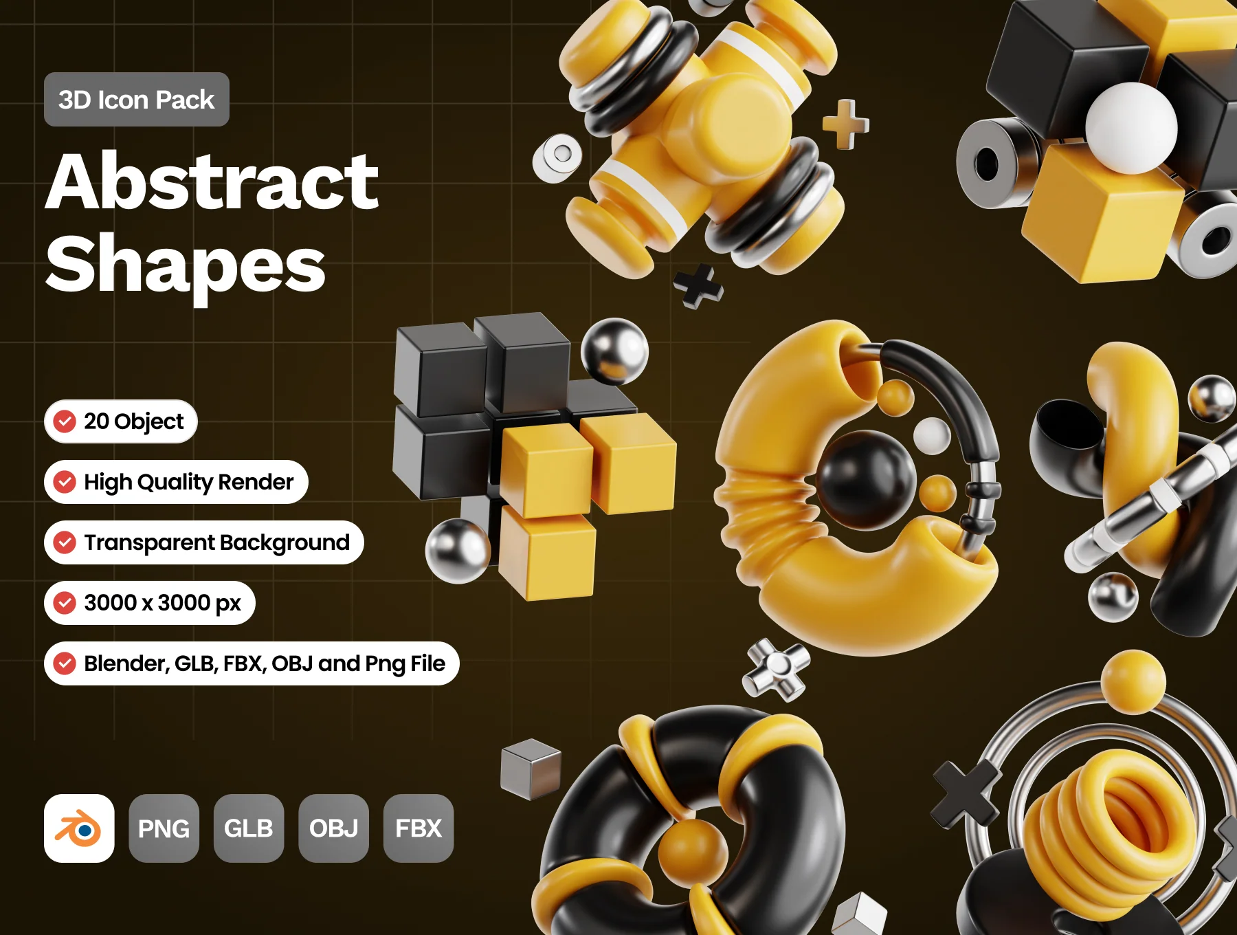 20 3D Unique Abstract Shapes Pack