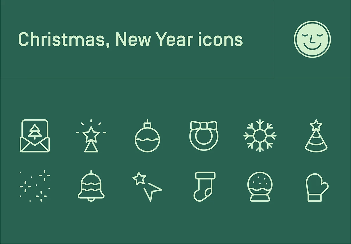 20 Christmas, New Year line icons