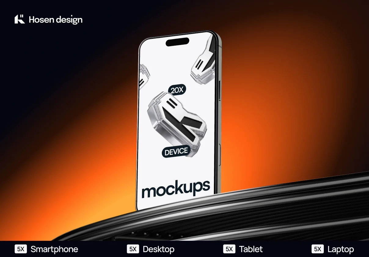 20 Device Mockups — Chrome Scene Pack (PSD & FIG)
