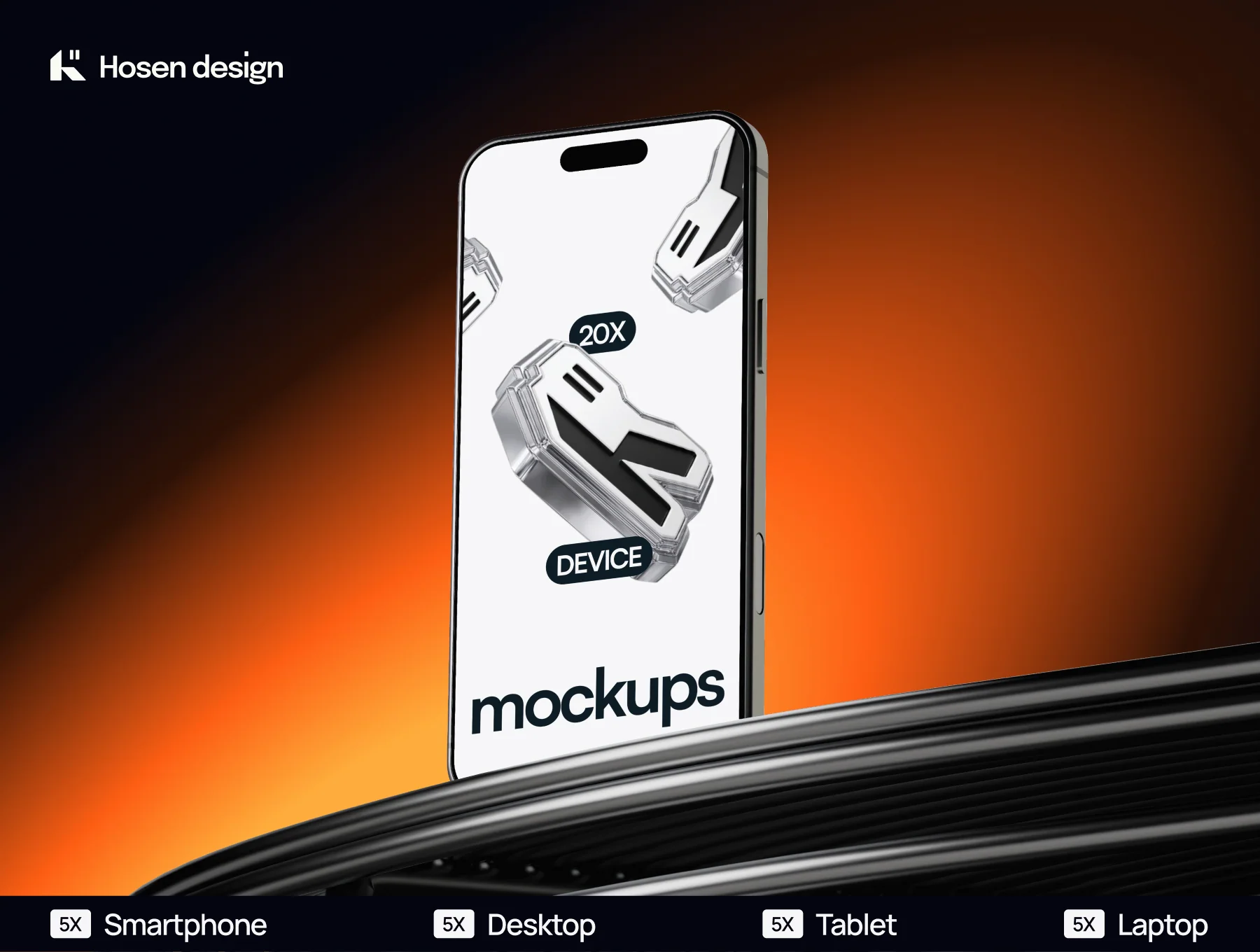 20 Device Mockups — Chrome Scene Pack (PSD & FIG)