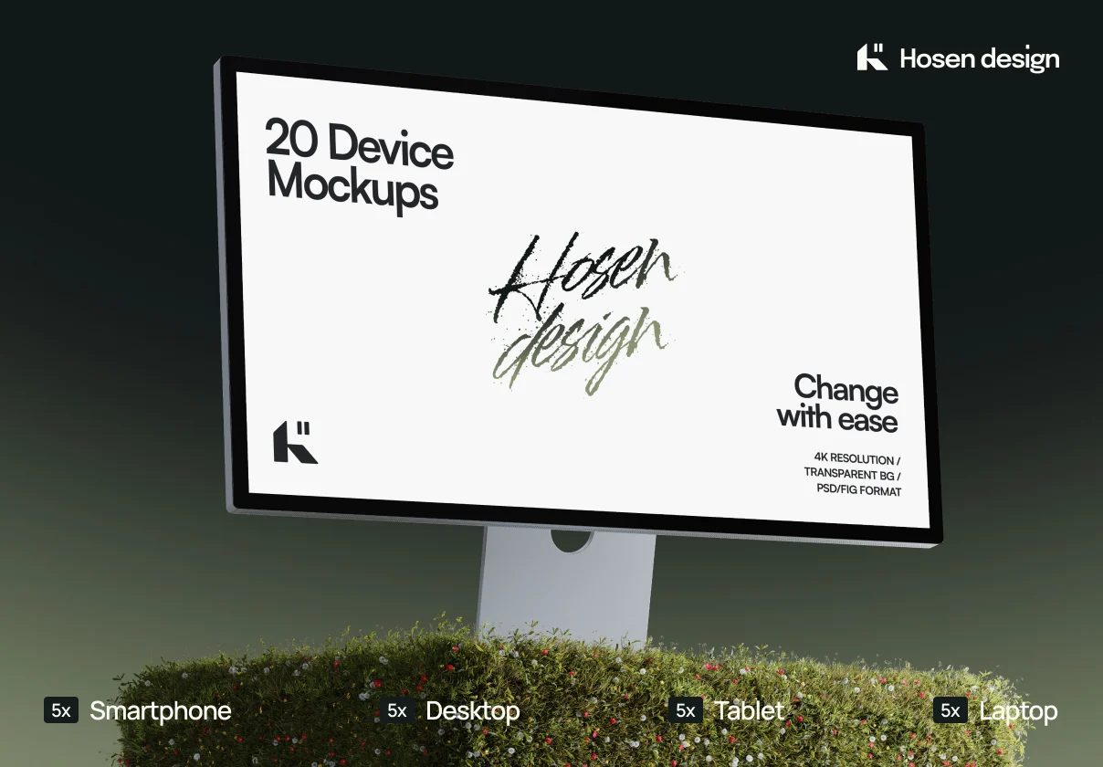 20 Device Mockups — Nature Scene Pack (PSD & FIG)