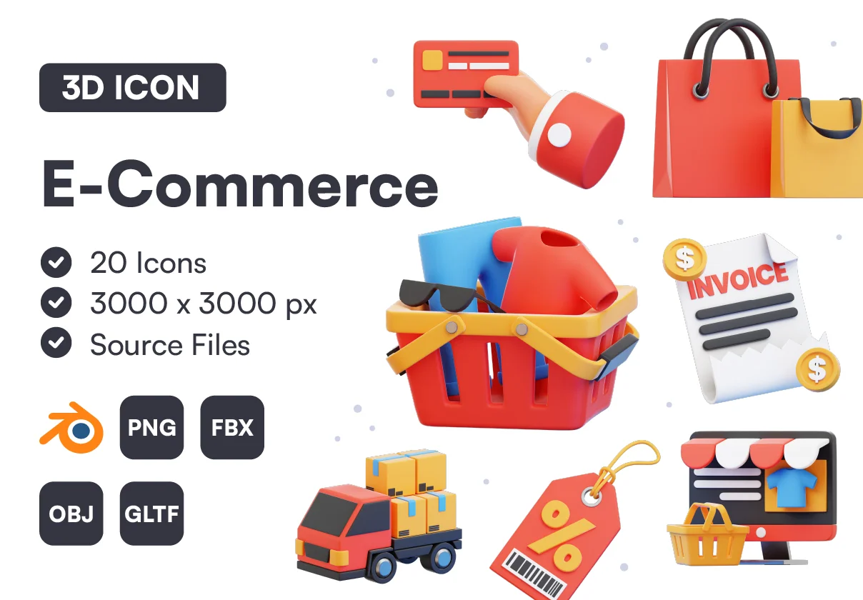 20 E-Commerce 3D Icon Set