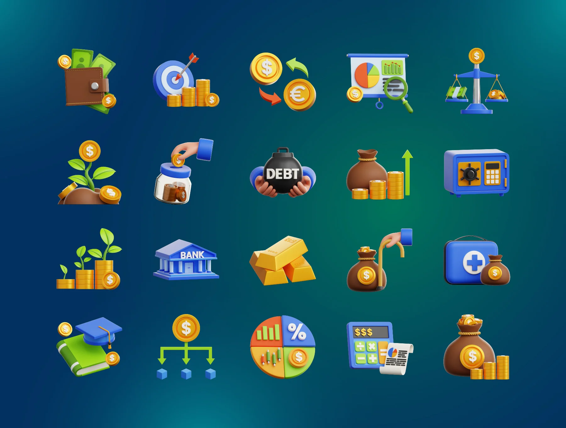 20 Finance 3D Icon Set 5